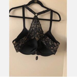 NEW Adore Me Satin Black Cream Lace RacerBack Front Closure Vest style Bra 34B
